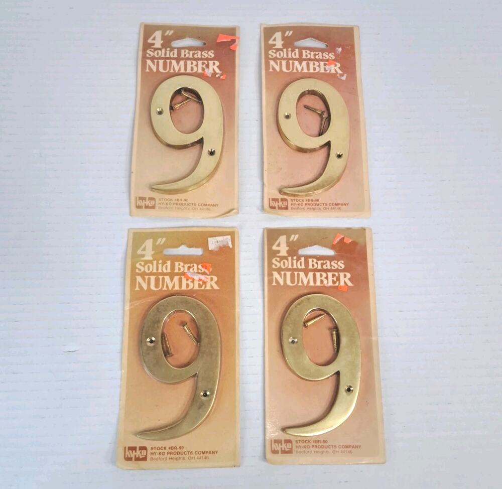 Vintage Hy-Ko BR-90 Solid Brass 4" House Mailbox Number 9 or 6 Lot of 4 w Screws